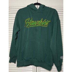 Stranger Things H&M Hawkins Embroidered‎ Green Hoodie Size S *STAIN*